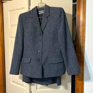 Amanda Smith Tweed business suit bluish-gray 14 jacket 16 skirt See measurements